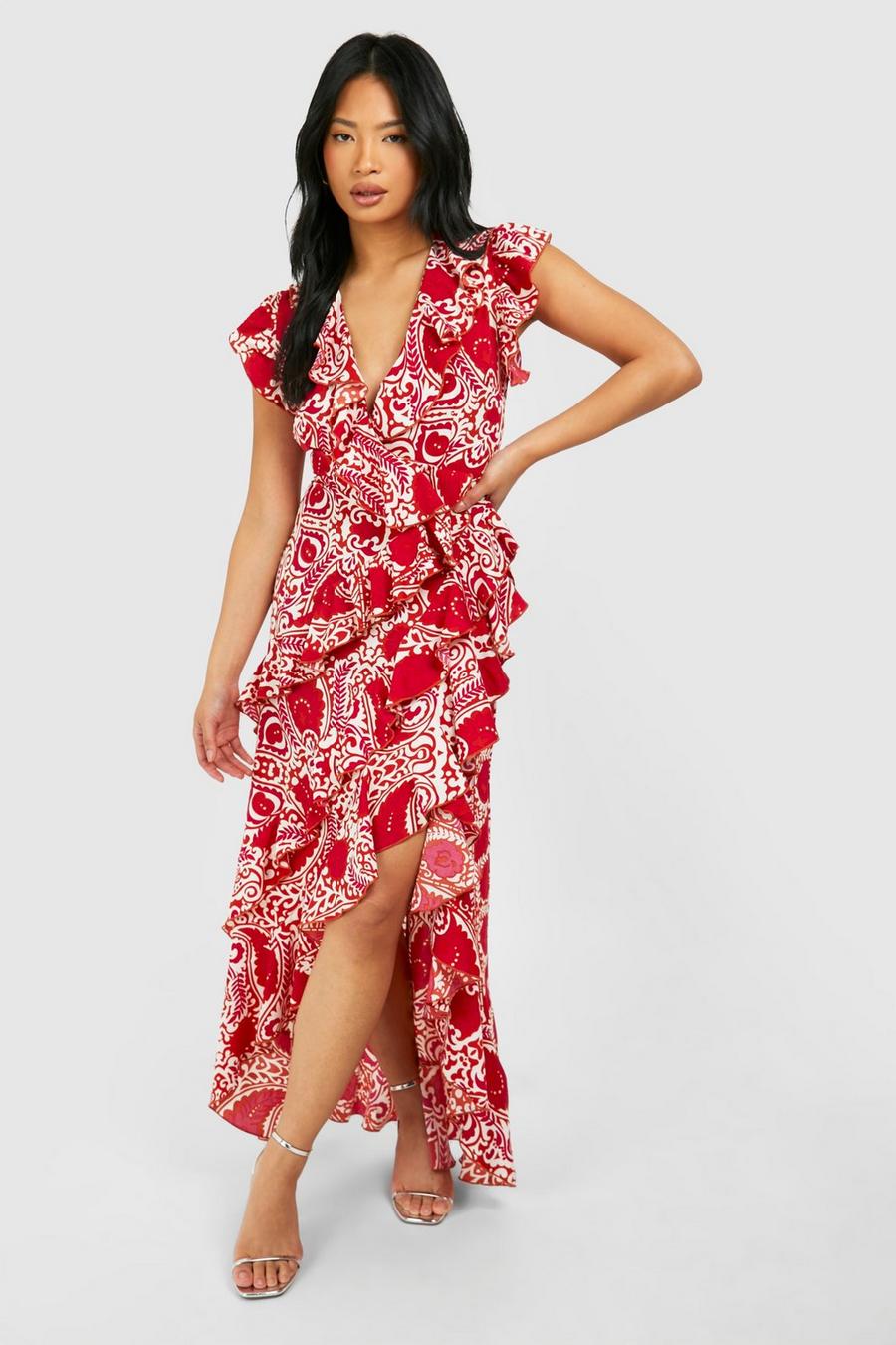 Printed wrap dress with ruffle - Woman