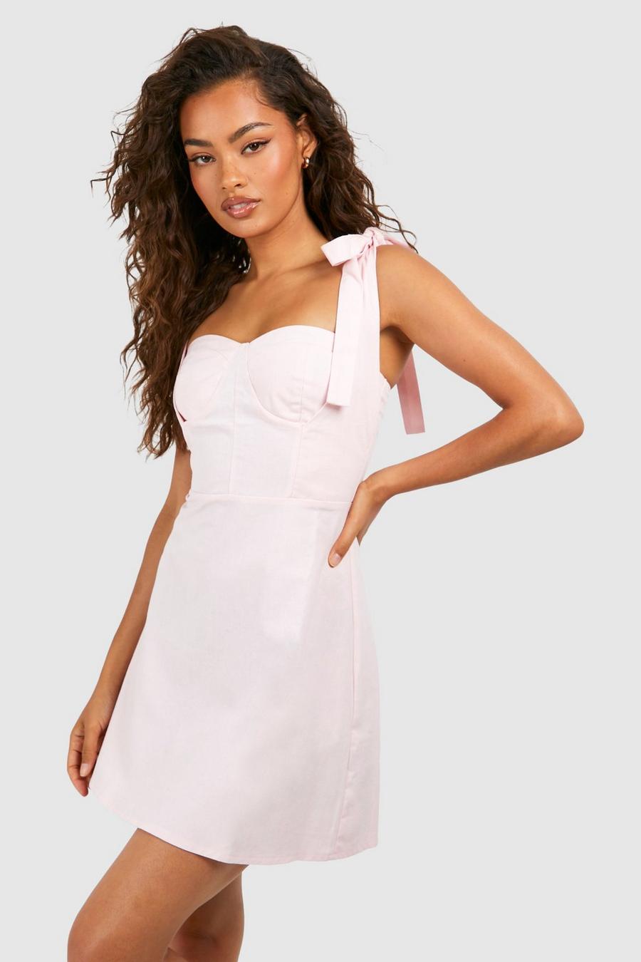 Miniabito a corsetto con laccetti annodati sulle spalle, Pale pink image number 1