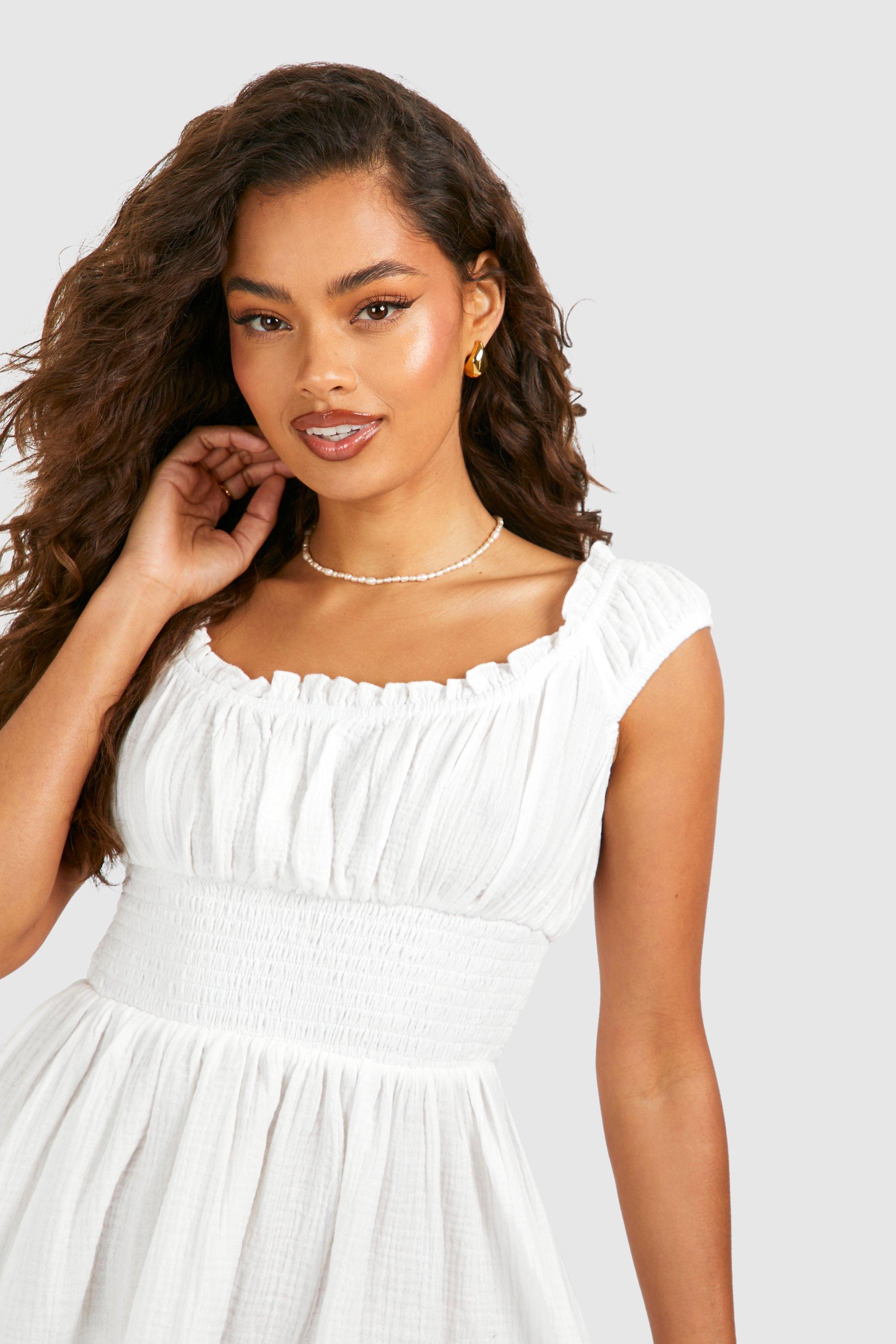 Boohoo shirred dress best sale