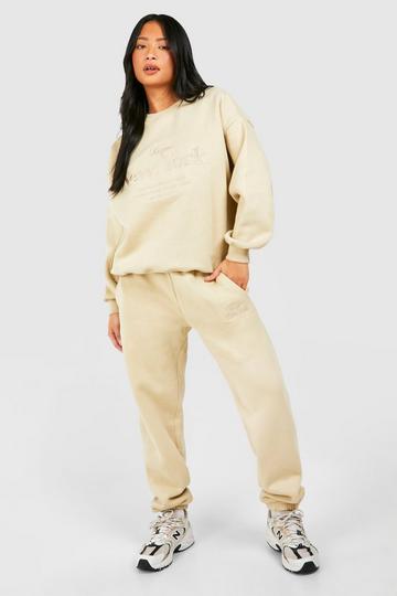 Stone Beige Petite New York Embroidered Tracksuit