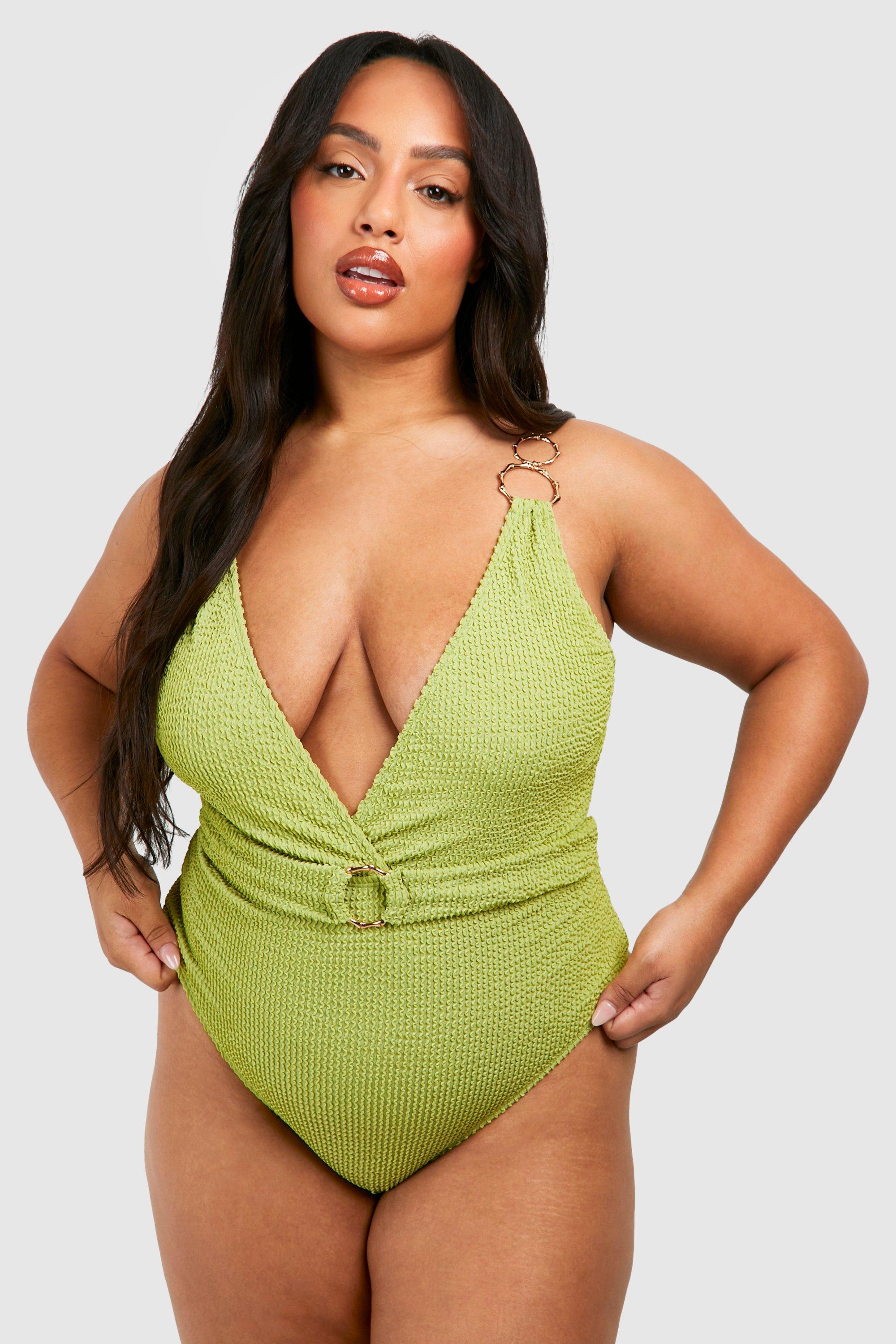 Plus Crinkle Ring Detail Plunge Swimsuit boohoo