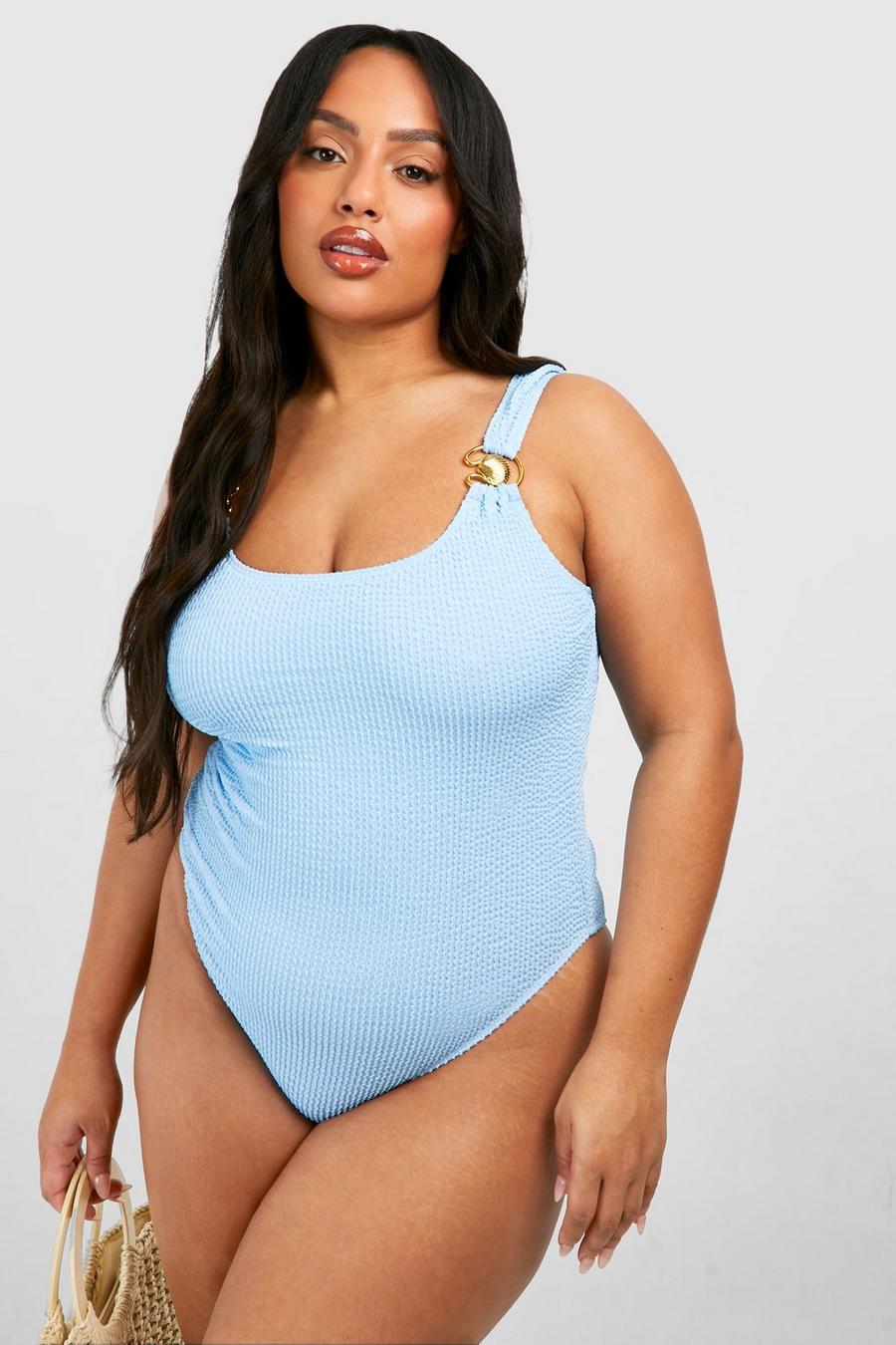 Blue Plus Crinkle Shell Scoop Neck Swimsuit