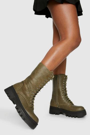 Washed Pu Combat Boots khaki