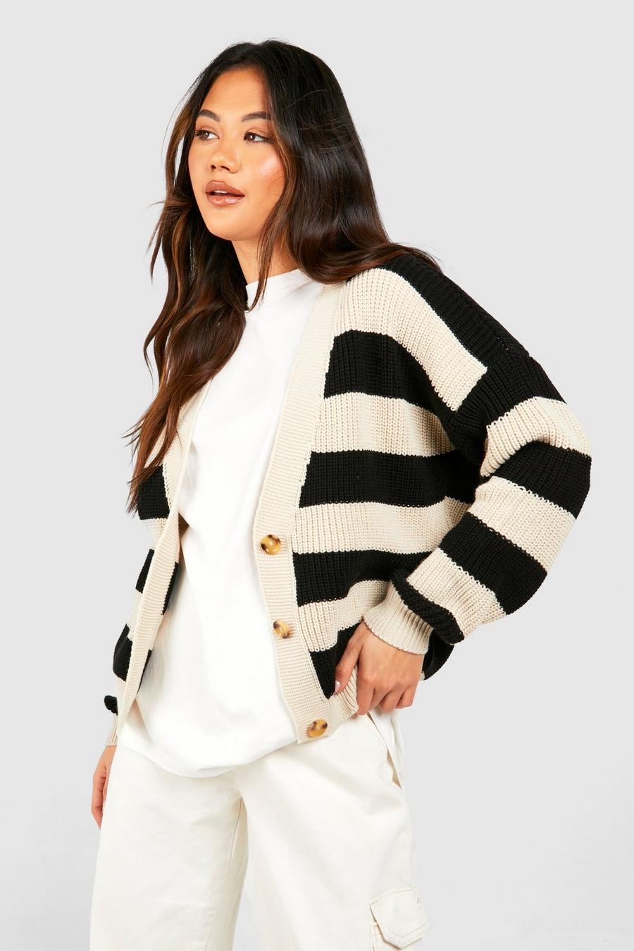 Stone Chunky Stripe Button Up Crop Cardigan image number 1