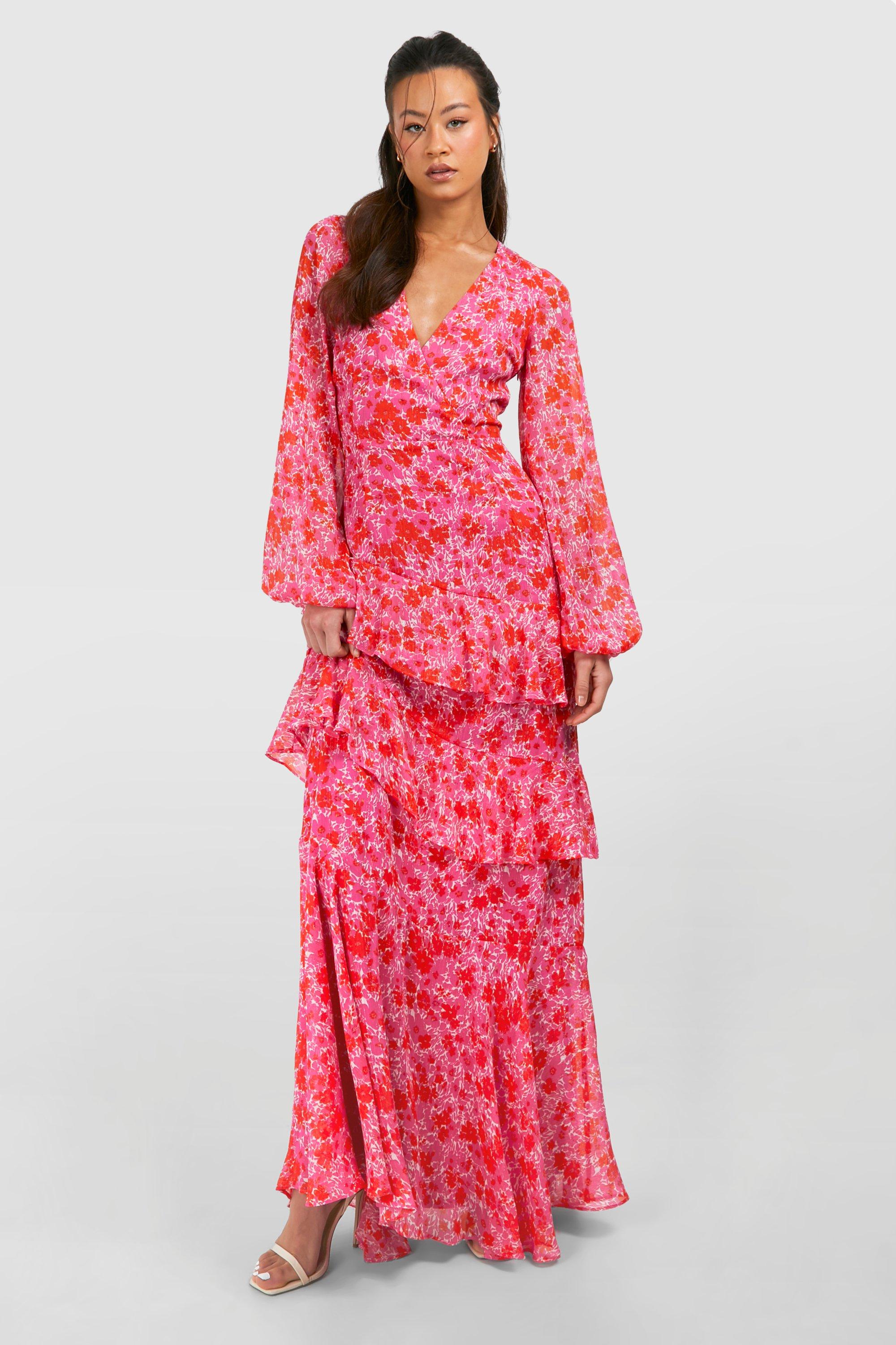 Tall Woven Floral Wrap Tiered Maxi Dress boohoo UK