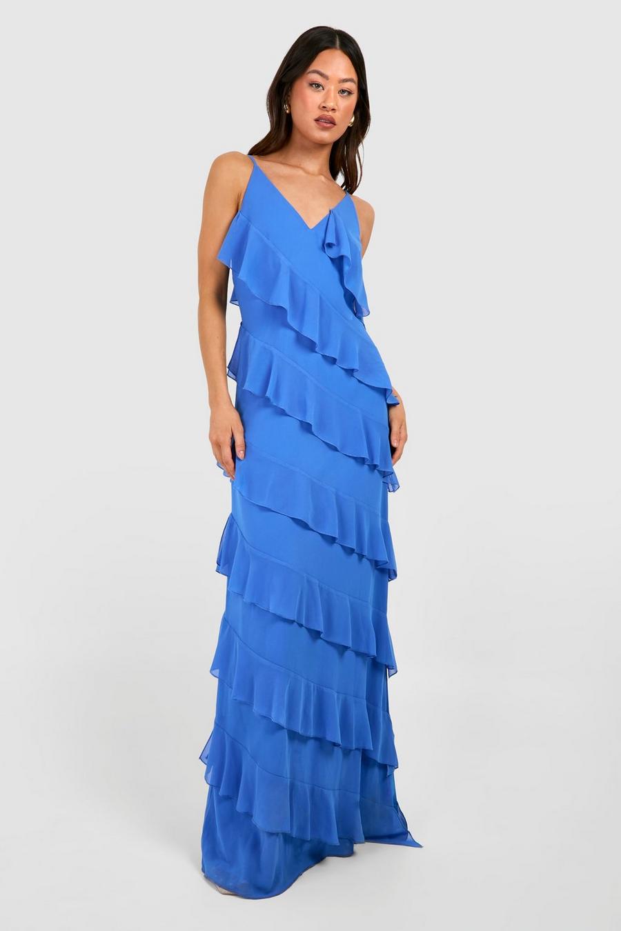Cobalt Tall Chiffon Ruffle Maxi Dress image number 1