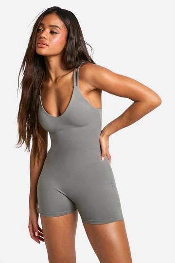 Premium Contour Unitard Playsuit Met Bandjes khaki