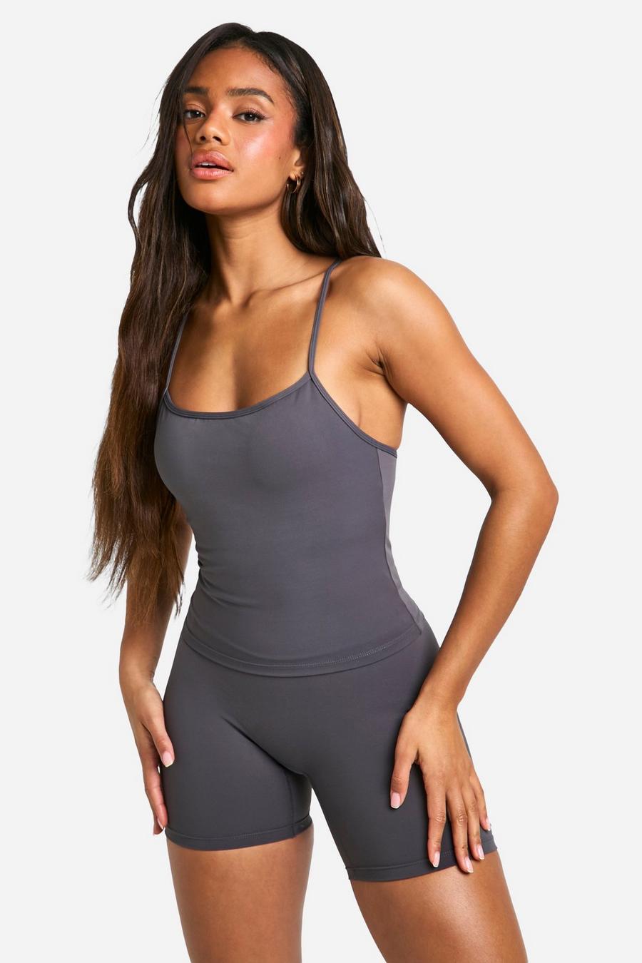Charcoal Premium Sculpt Padded Strappy Sports Tank Top image number 1