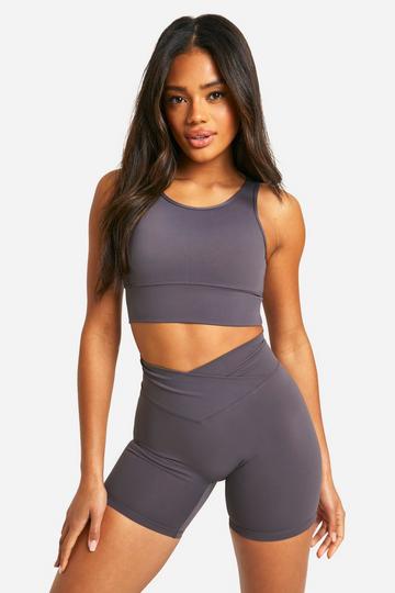 Premium Sculpt Padded Deep Hem Light Support Sports Bra charcoal