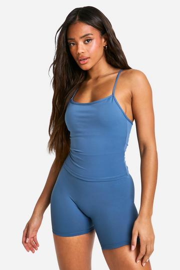 Premium Sculpt Padded Strappy Sports Tank Top blue