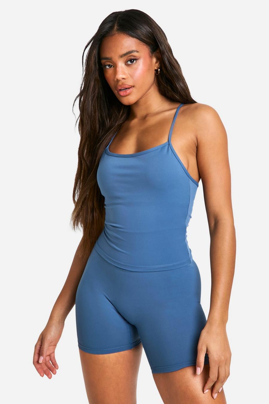 Blue Premium Sculpt Padded Strappy Sports Tank image number 1