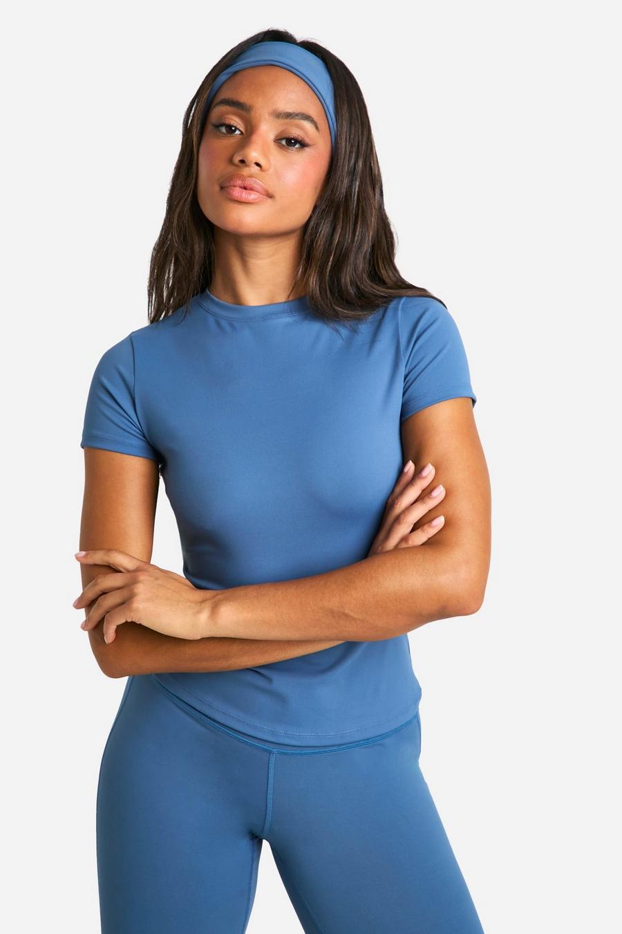 Blue Premium Sculpt Short Sleeve Fitted Top image number 1