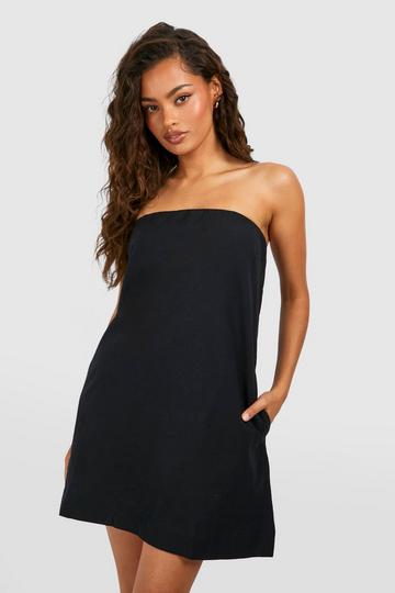 Black Linen Look Bandeau Mini Dress