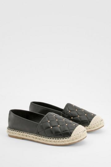 Closed Toe Quilted Stud Detail Espadrilles black