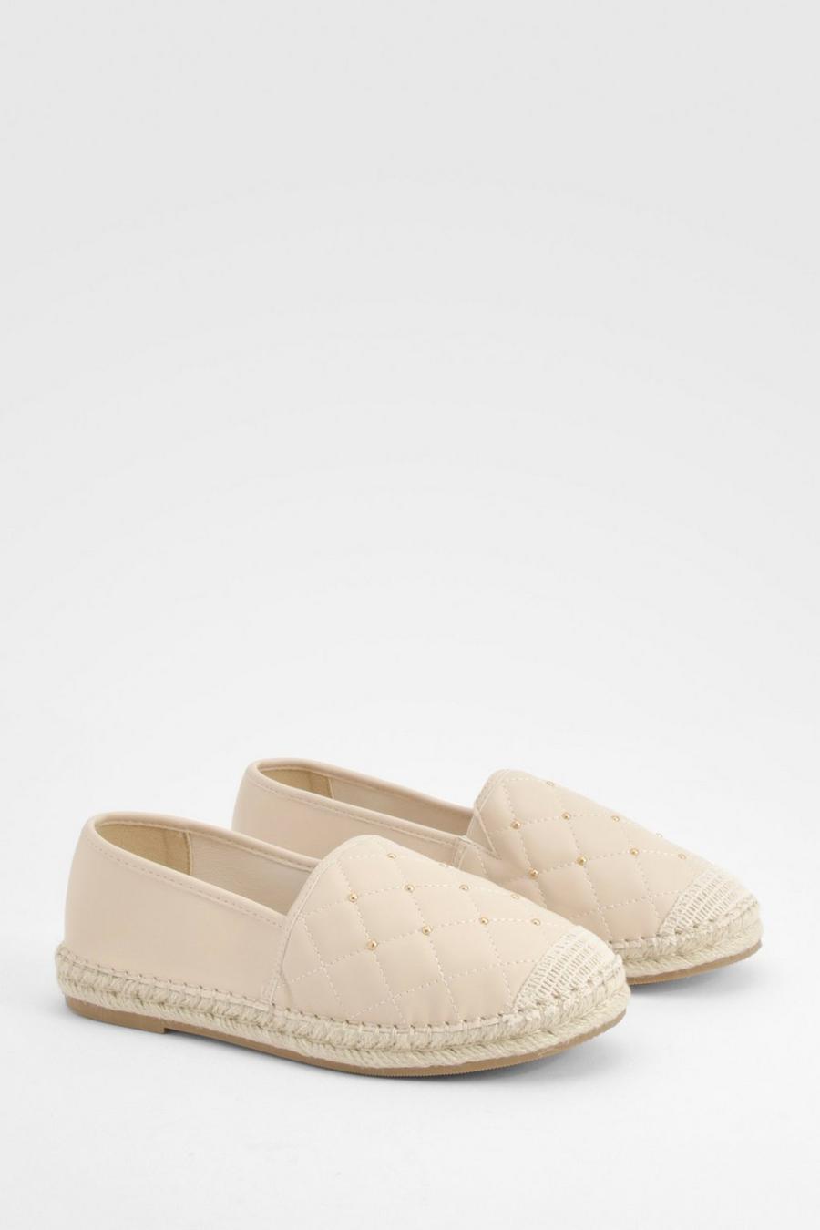 Nude Closed Toe Quilted Stud Detail Espadrilles