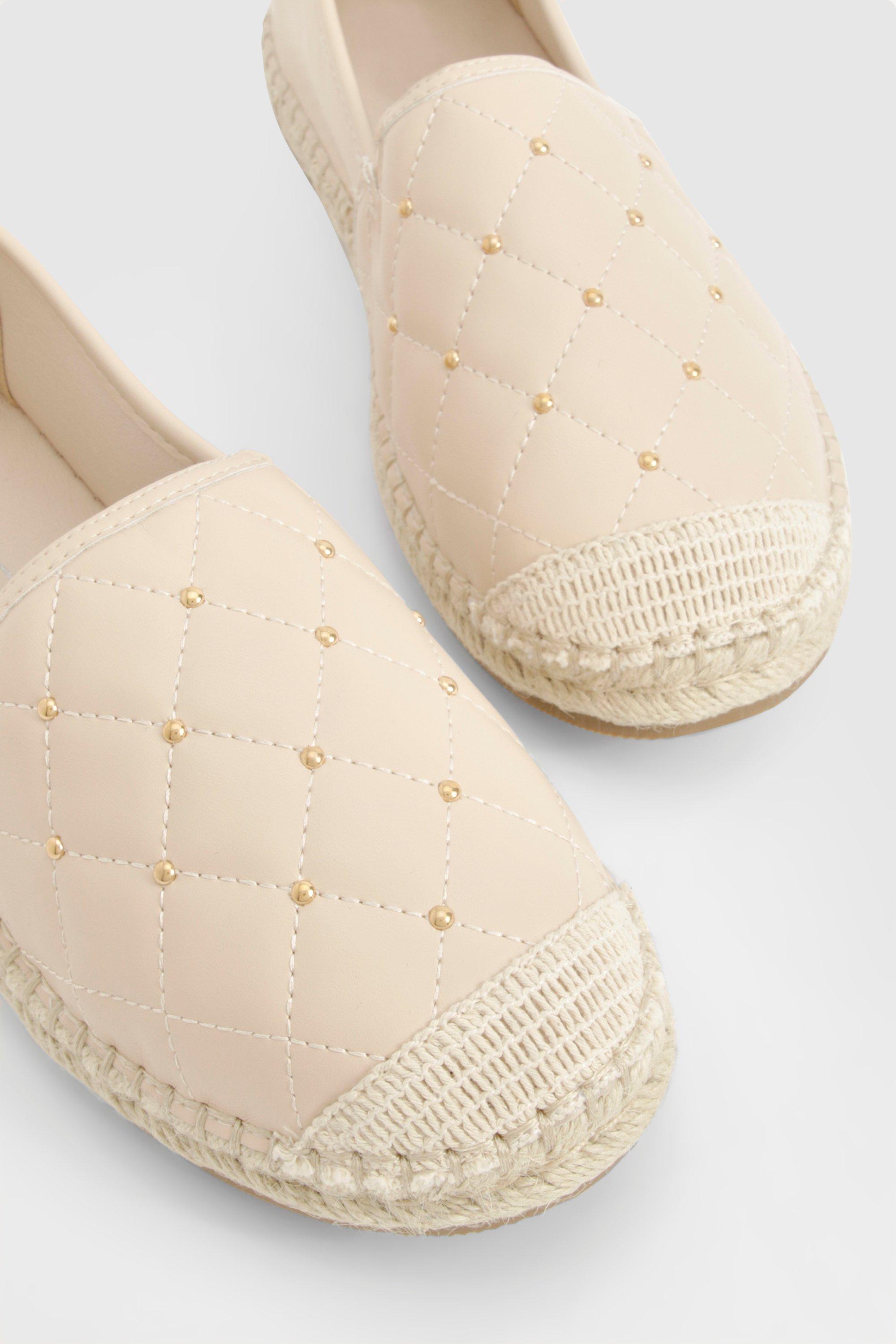 Closed Toe Quilted Stud Detail Espadrilles