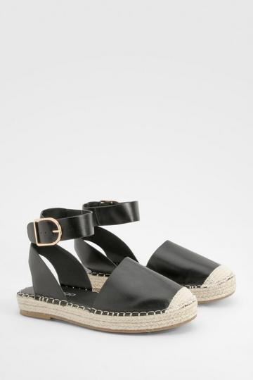 Black Wide Width Closed Toe Buckle Detail Espadrilles