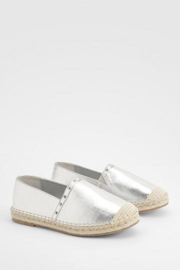 Silver Wide Fit Stud Detail Espadrilles