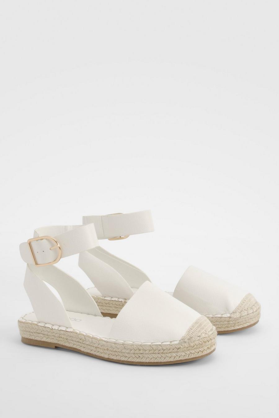 White Closed Toe Buckle Detail Espadrilles   image number 1