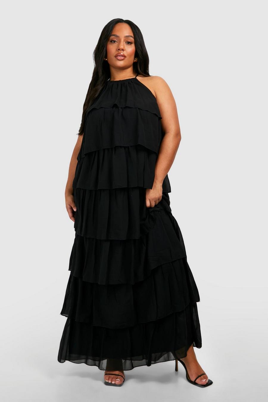 Black Plus Woven Tiered Maxi Dress  image number 1
