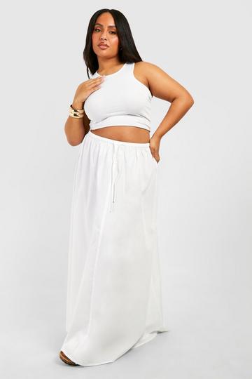 Plus Woven Lace Trim Maxi Skirt white