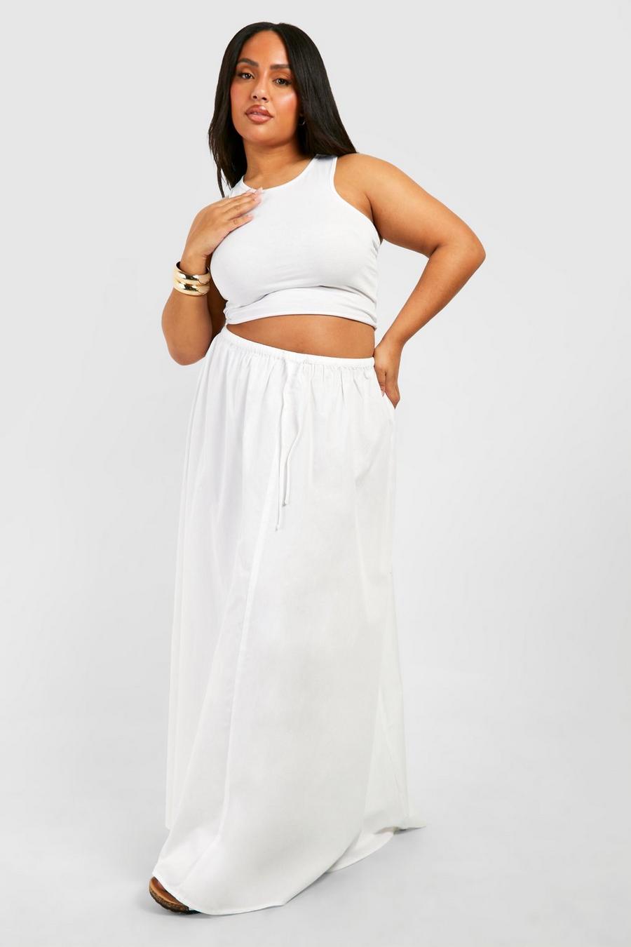 White Plus Woven Lace Trim Maxi Skirt 