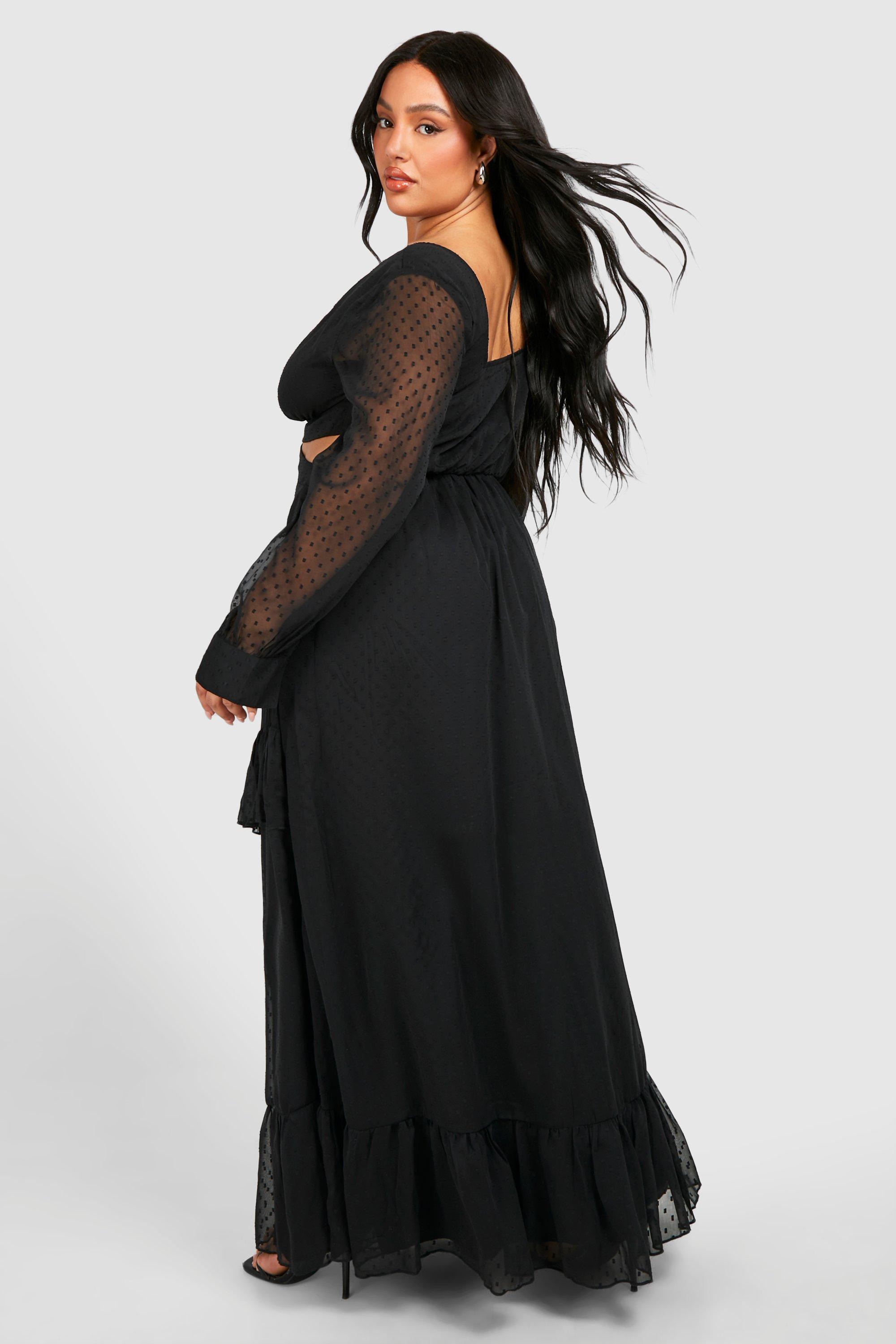 Grande taille Robe longue en plumetis a decoupes et volants boohoo FR