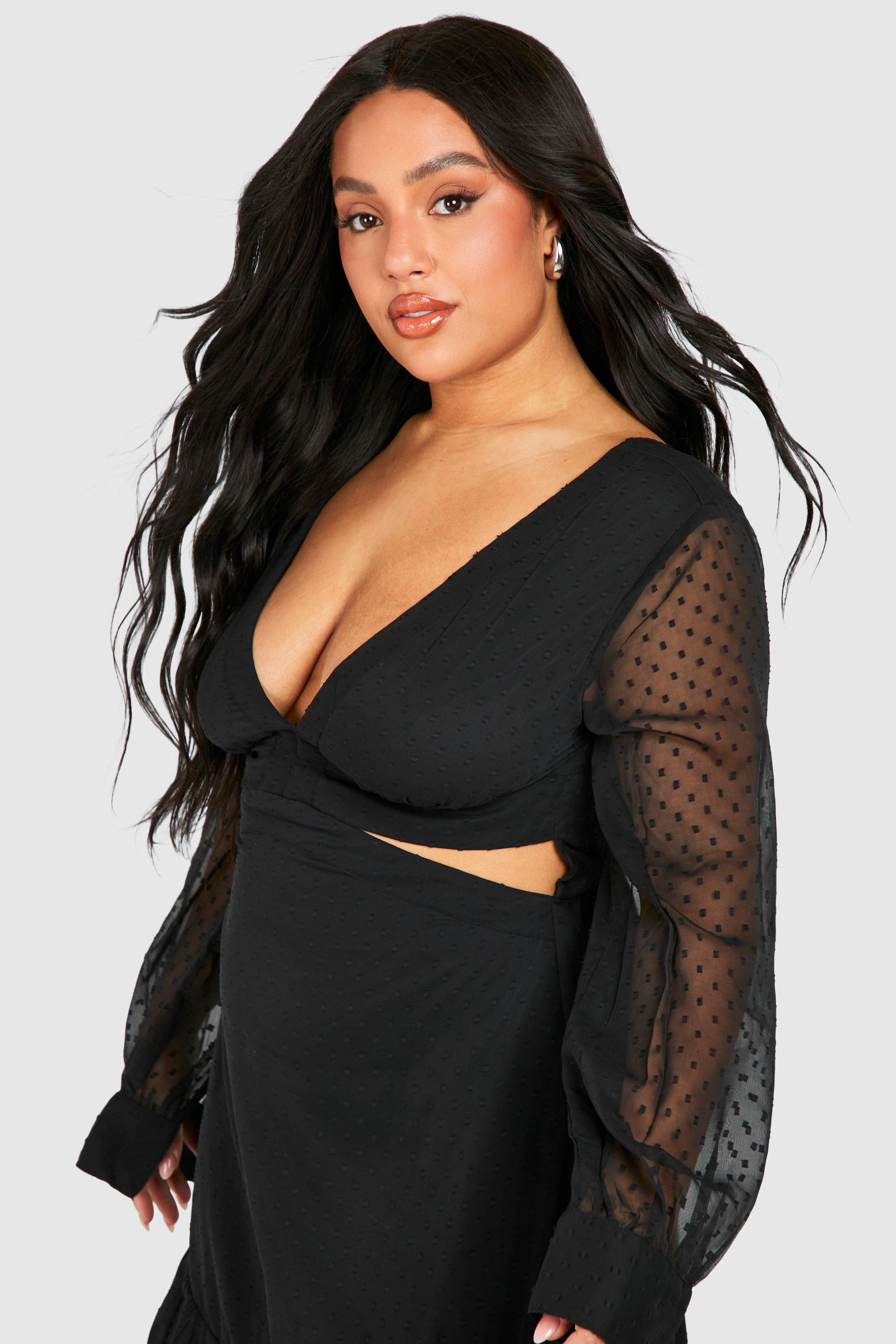 Plus Dobby Mesh Cut Out Frill Hem Maxi Dress boohoo USA