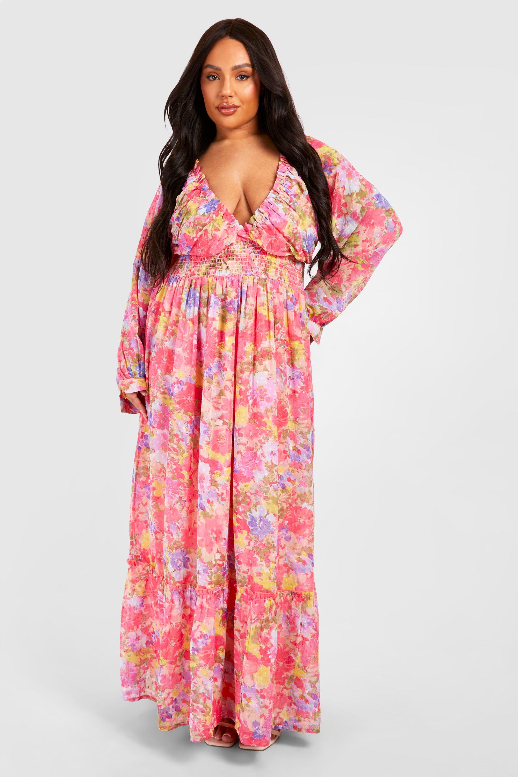 Plus Woven Floral Print Shirred Waist Detail Maxi Dress | boohoo