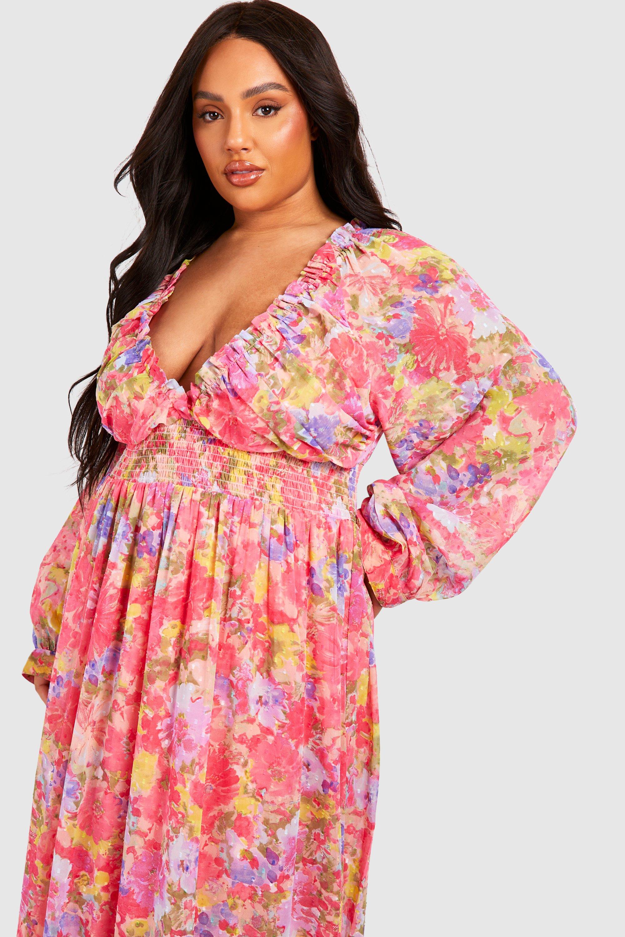 Plus Woven Floral Print Shirred Waist Detail Maxi Dress | boohoo