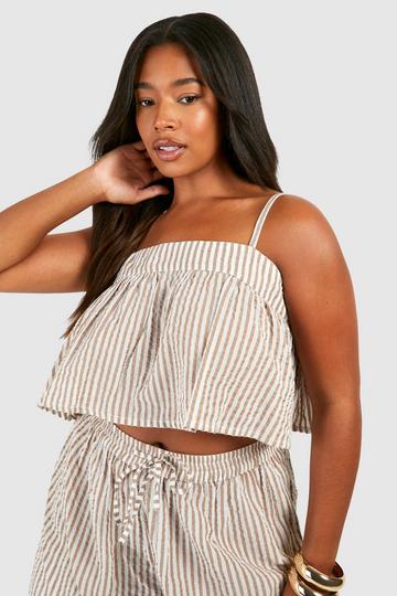 Plus Geweven Gestreepte Crop Top stone