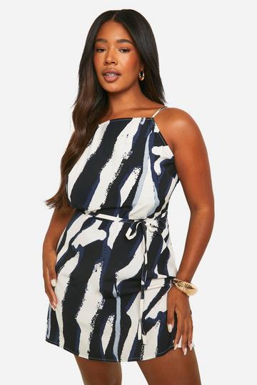 Plus Woven Zebra Print Strappy Mini Dress mono