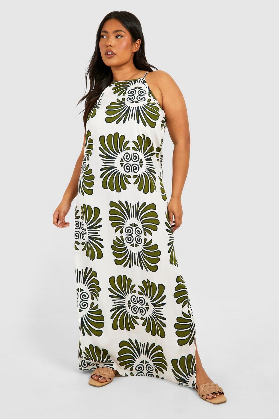 Green Plus Woven Scarf Print Maxi Dress