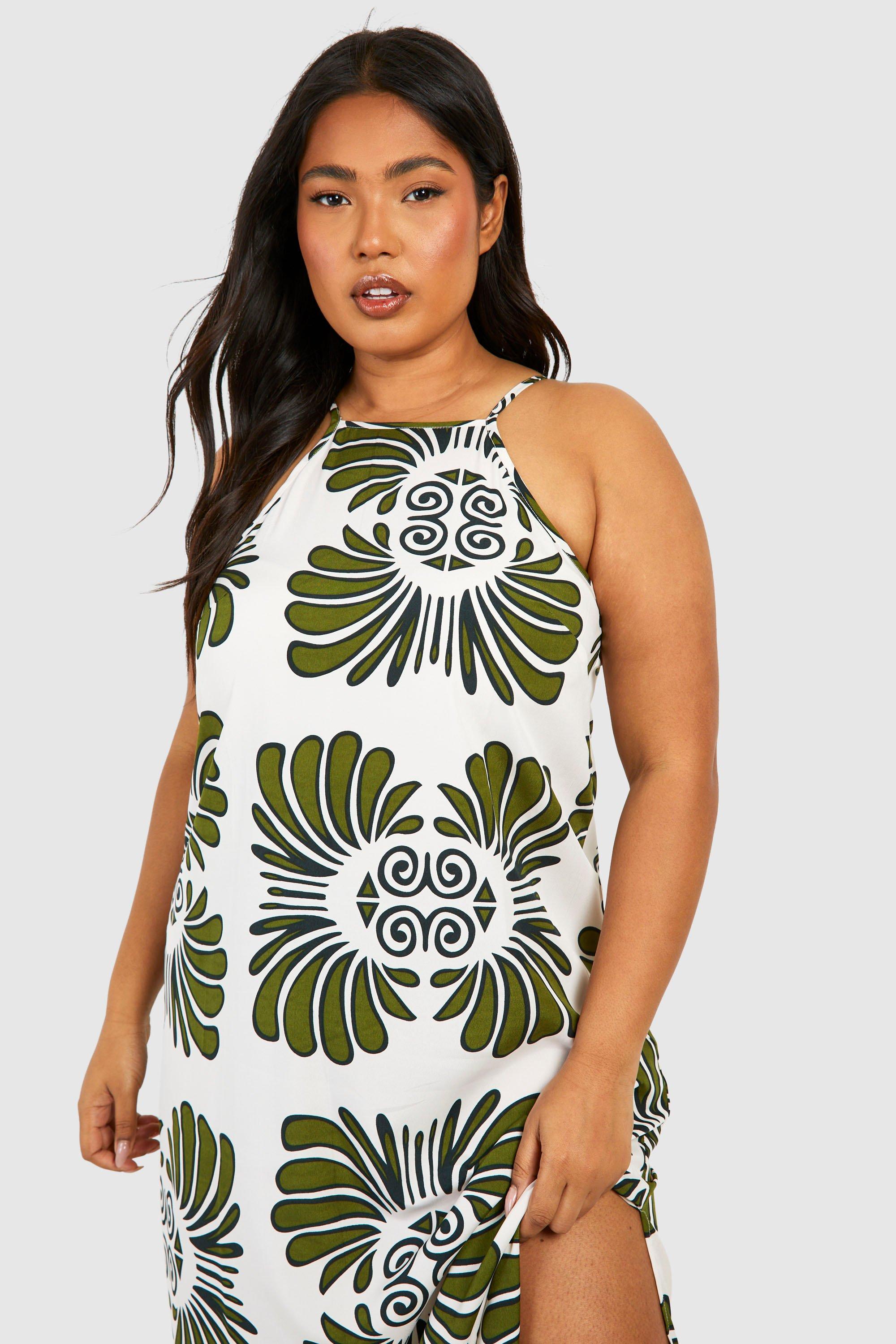 Plus size leaf print maxi dress best sale