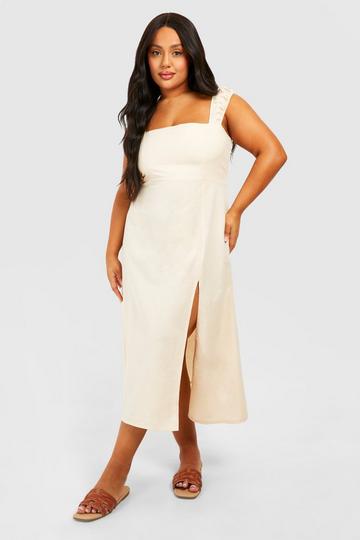 Plus Woven Lace Up Back Flippy Mini Dress stone