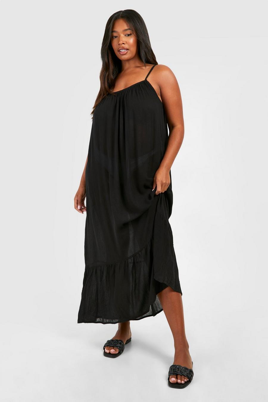 Black Plus Woven Strappy Tiered Hem Midaxi Dress  image number 1