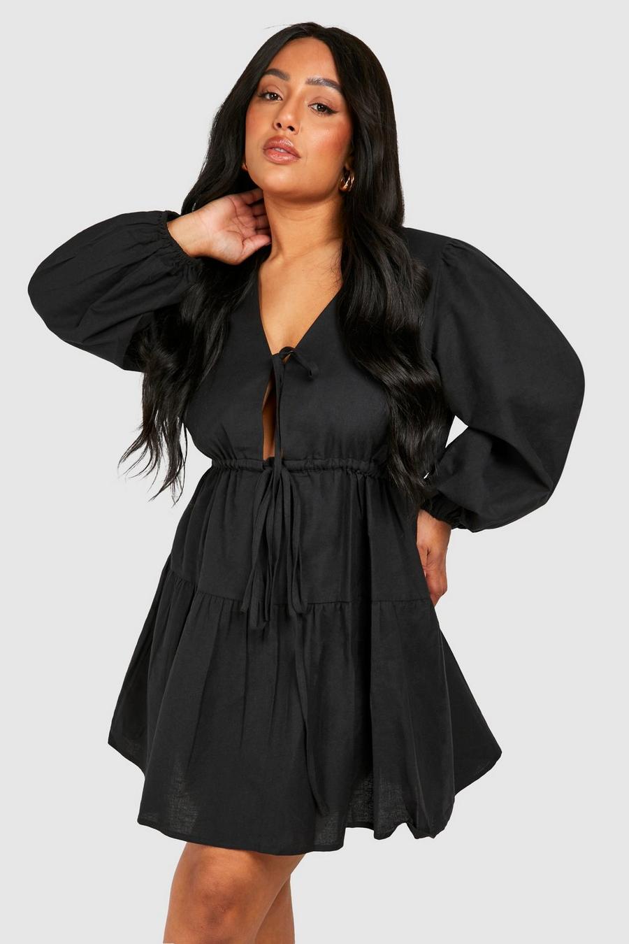 Black Plus Långärmad klänning med knytdetalj image number 1