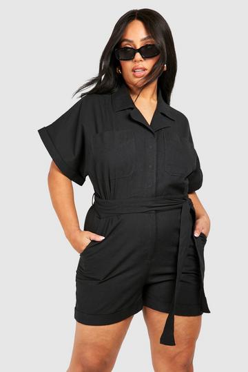 Plus Woven Utility Belted Playsuit black