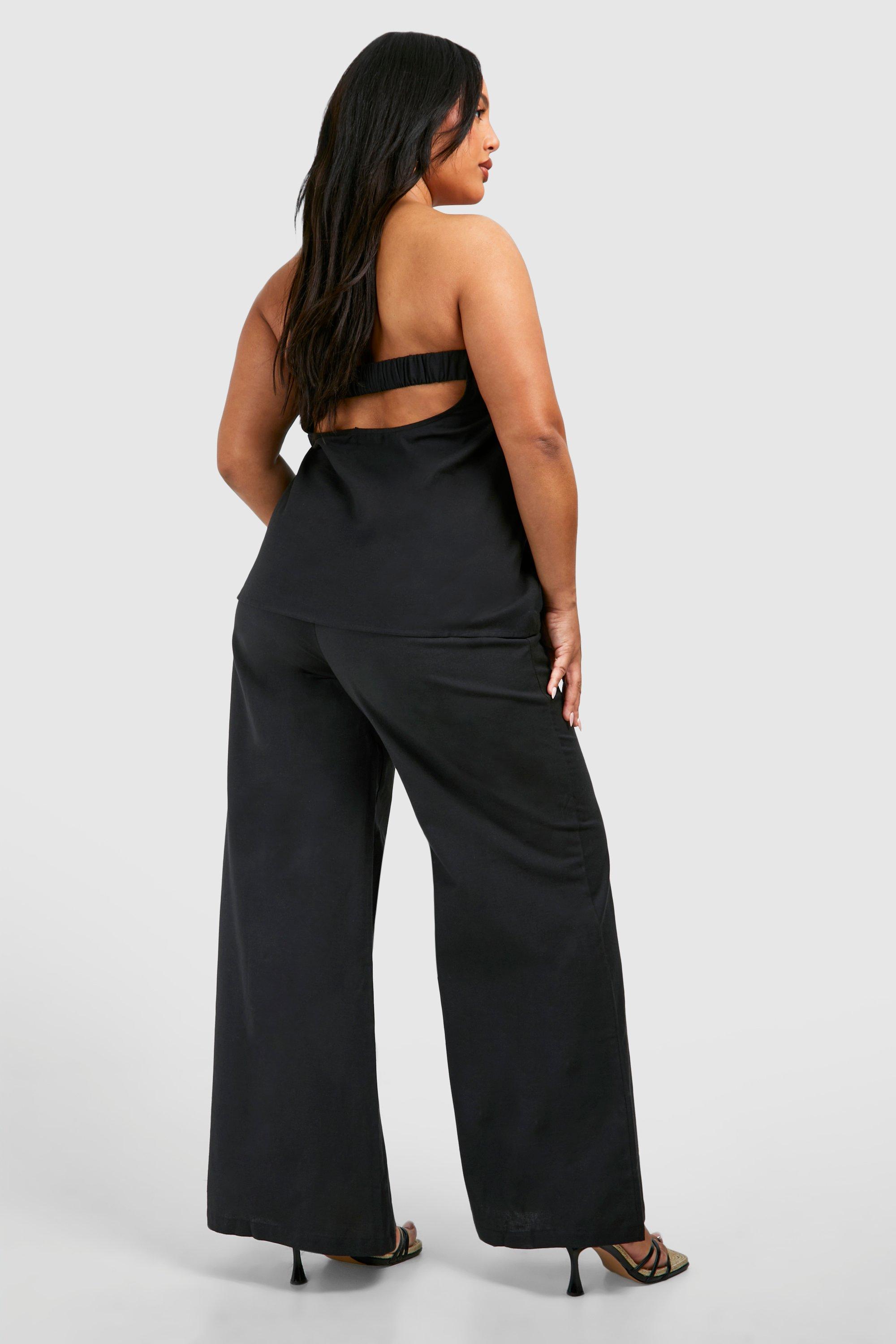 Plus Linen Feel Wide Leg Pants & Tube Top Two-Piece | boohoo USA Plus Linen Feel Wide Leg Pants & Tube Top Two-Piece | boohoo USA
