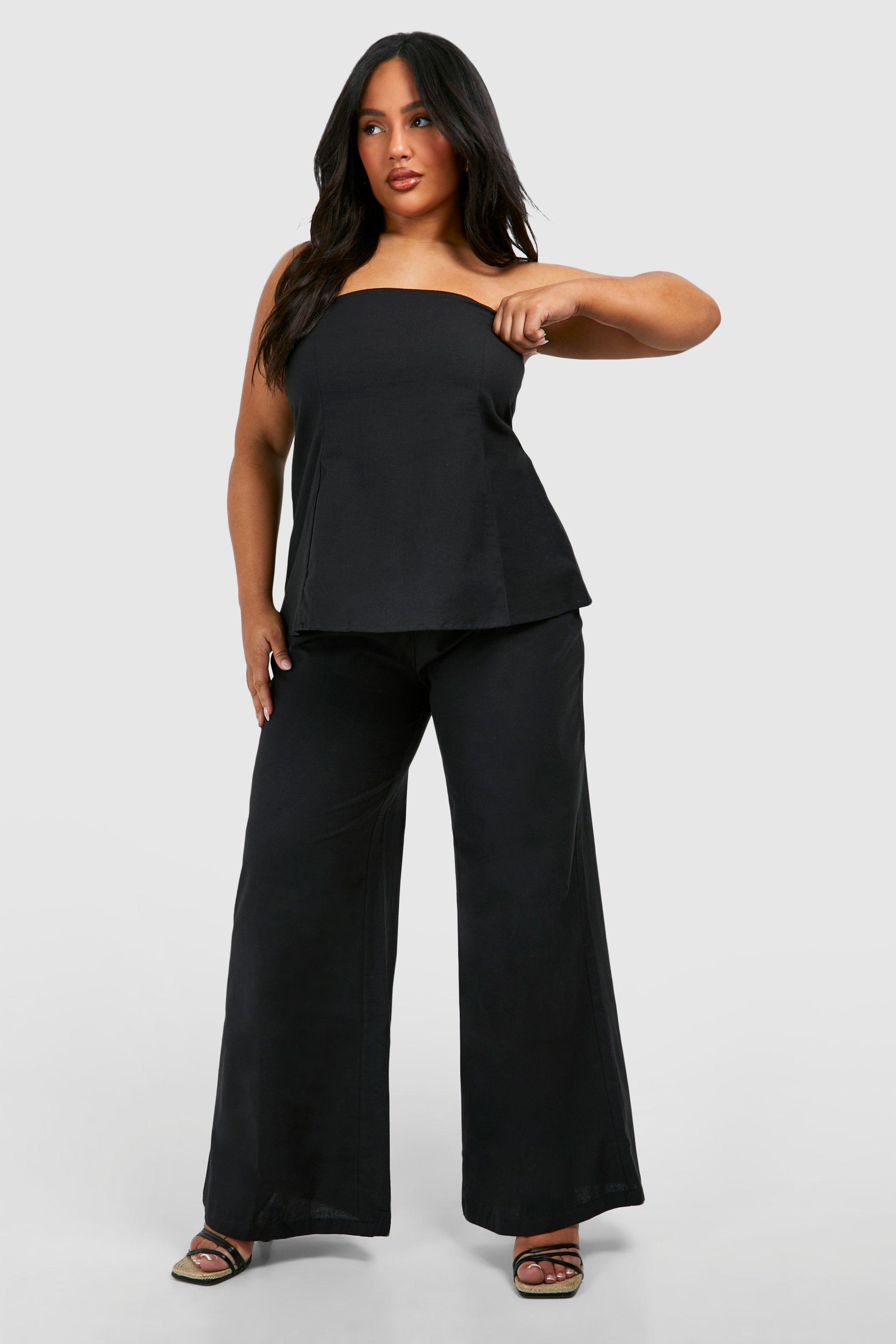 Plus Linen Feel Wide Leg Pants & Tube Top Two-Piece | boohoo USA