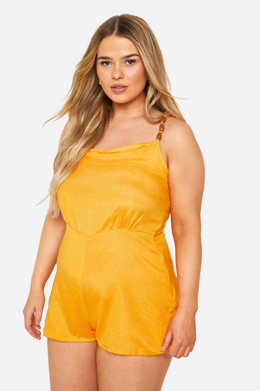 Orange Plus Woven Bead Detail Strappy Romper image number 1