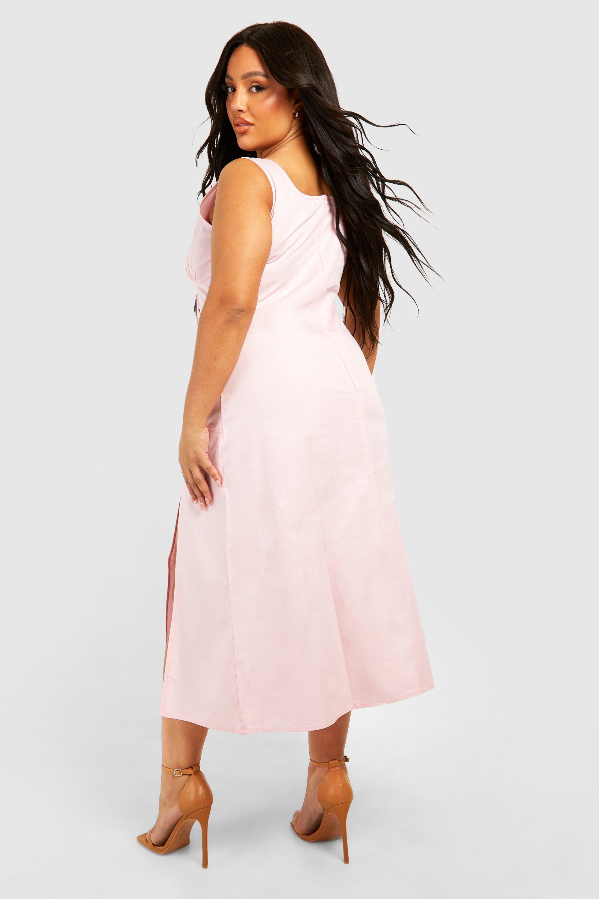Plus Woven Ruched Bust Detail Midi Dress