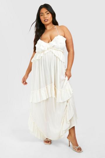 Plus Cheesecloth Ruffle Frill Detail Strappy Maxi Dress stone