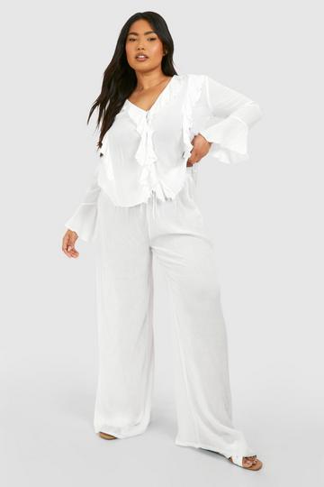 Plus Cheesecloth Wide Leg Pants ivory