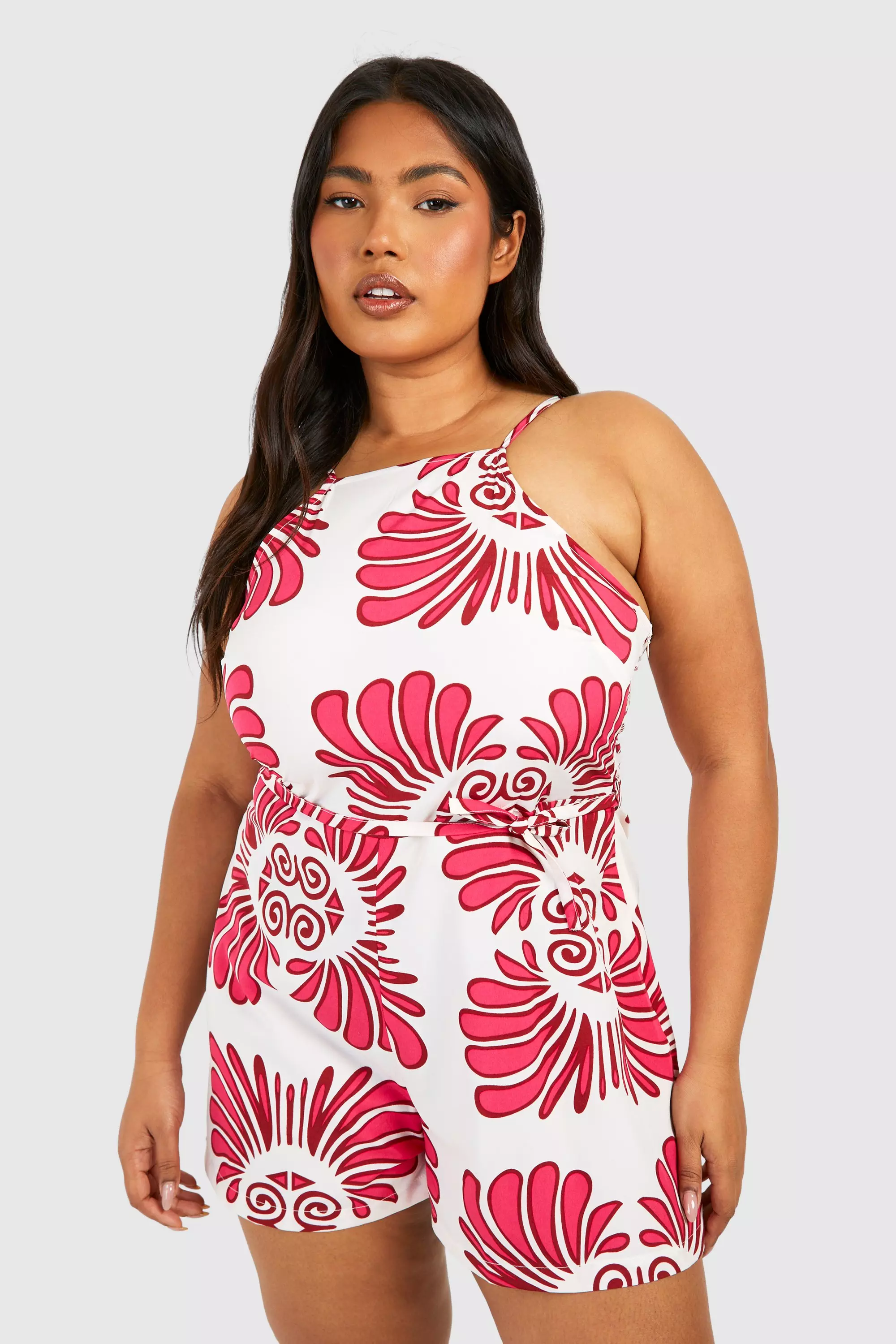 Pink Plus Woven Abstract Print Strappy Playsuit alternative image