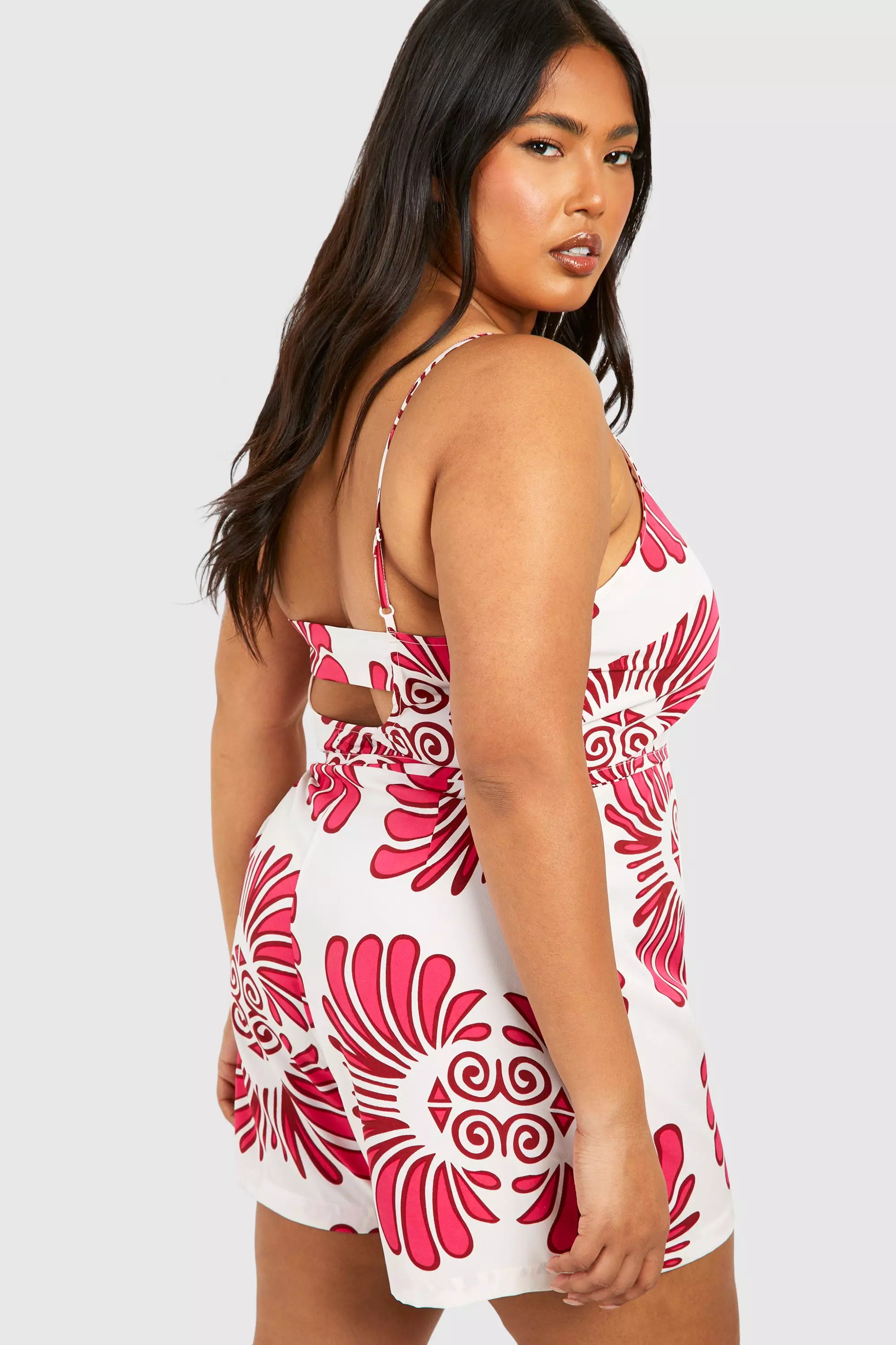 Pink Plus Woven Abstract Print Strappy Playsuit alternative image