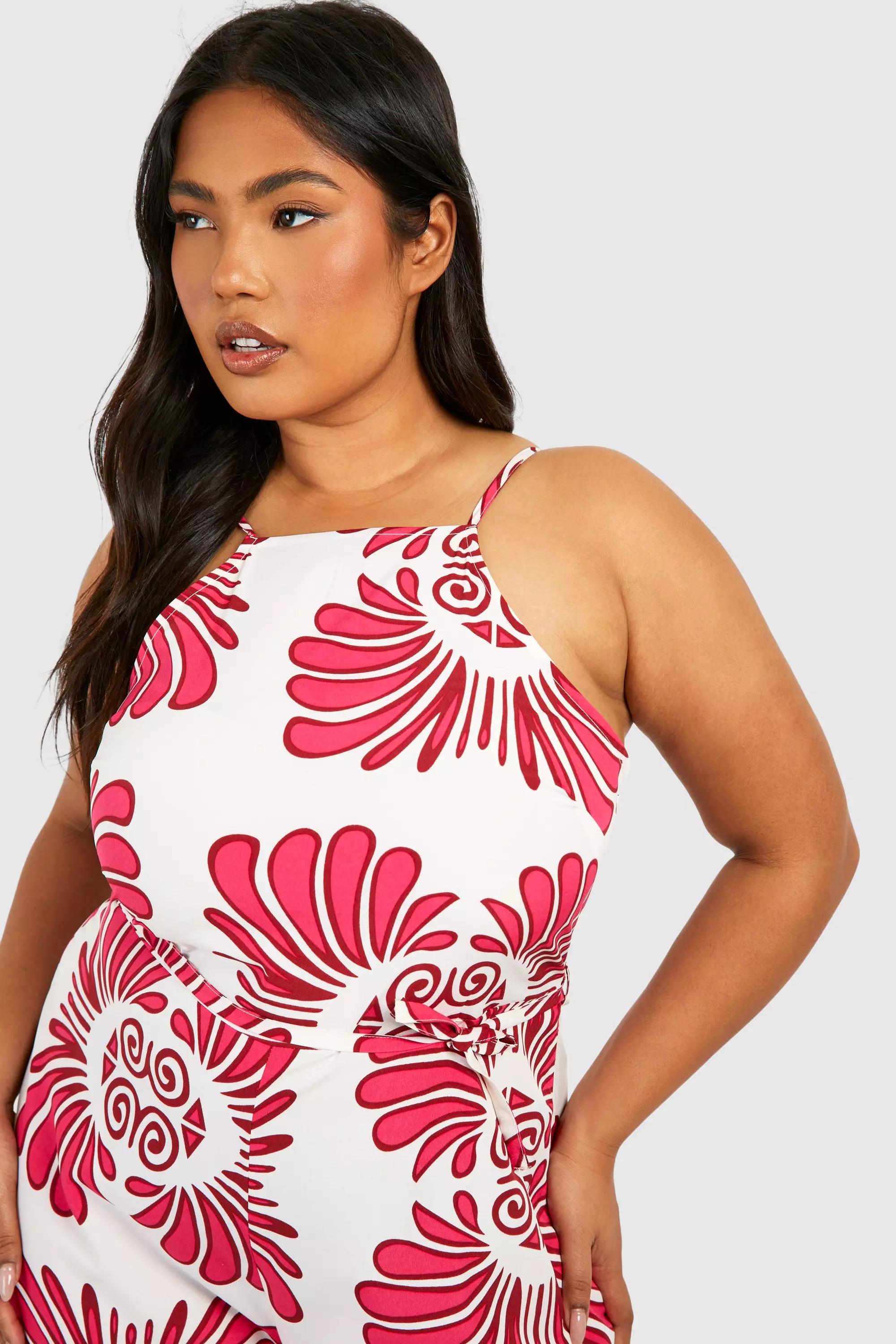 Pink Plus Woven Abstract Print Strappy Playsuit alternative image