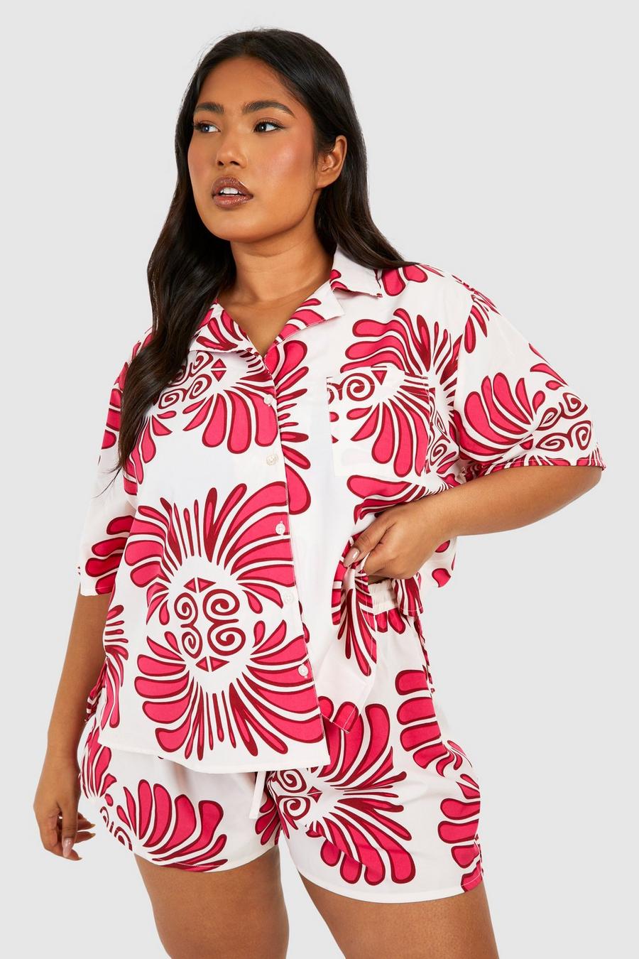 Pink Plus Woven Abstract Print Short Sleeve Shirt & Short Co-ord