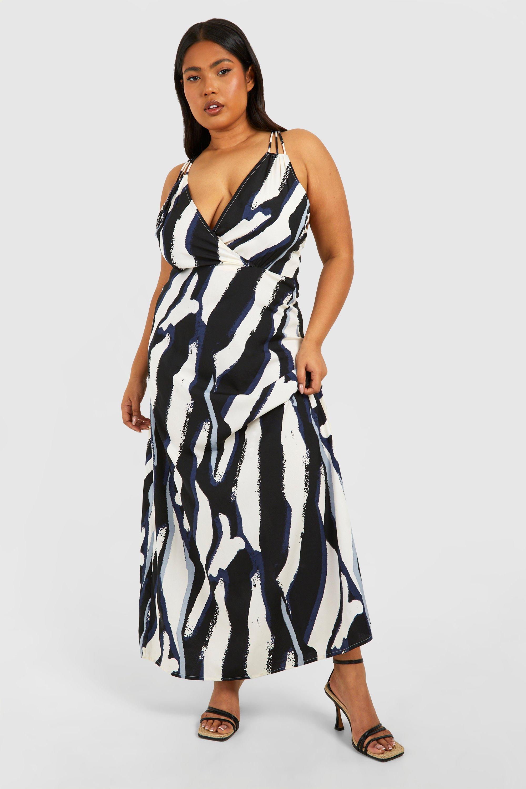 Plus Woven Zebra Print Strappy V Neck Maxi Dress | boohoo
