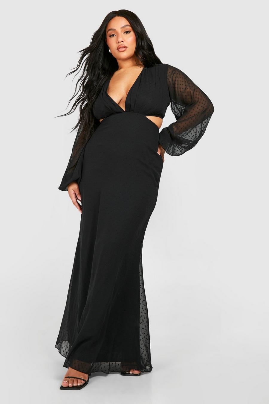 Black Plus Dobby Mesh Cut Out Maxi Dress image number 1